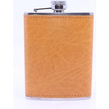Hakay Turuncu Deri Kaplama Cep Matarası/flask 8 Oz