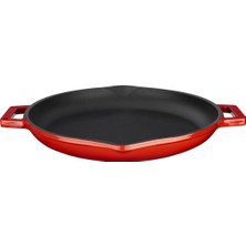 Hakay Lava Metal Döküm Yuvarlak Kızartma Tavası, Metal Kulplu, 30 Cm, Kırmızı
