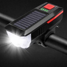 Hakay USB ve Güneş Enerjili Şarjlı Bisiklet Ön Lambası, Yüksek Parlaklık Led, Dahili Lityum Pil, Enerji Göstergeli, Sesli Uyarılı, Ön Gidon Montajlı