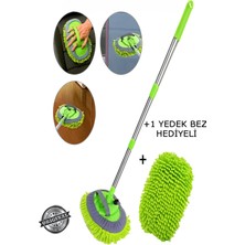 Hakay Oto Mutluluk Çok Fonksiyonlu 2 In 1 Mikrofiber Araba Yıkama Fırçası Teleskopik Uzun Saplı Detay Fırçası Oto Mopu