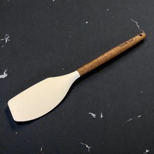 Hakay Akasya Saplı Premium Silikon Spatula – Isıya Dayanıklı, Yapışmaz ve Çizmez Yüzeyli, Doğal Ahşap Saplı Mutfak Gereci (Üç Renk Seçeneği) (Beyaz)