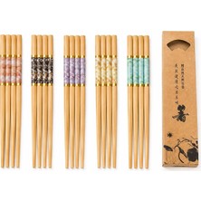 Hakay Valkyrie 10 Çift Mermer Desenli Bambu Yemek Çubuğu Seti 20 Adet Kaymaz Uçlu Kutulu Chopstick