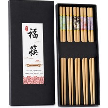 Hakay Valkyrie 5 Çift 24CM Bambu Desenli Yemek Çubuğu Seti Hediyelik Kutulu Japon Sushi Chopstick