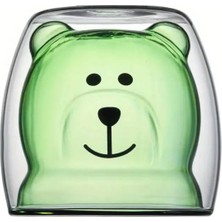 Hakay Mukko Home Çift Cidarlı Ayı Desenli Borosilikat Cam Bardak – 250 Ml, Isıya Dayanıklı,yeşil