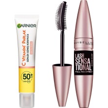Hakay Garnier C Vitamini Parlak Günlük Uv Korumalı Güneş Yüz Kremi SPF50 Işıltılı Doku 40ML & Maybelline New York Lash Sensational Yelpaze Etkili Intense Black Maskara