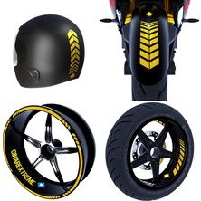 Hakay Çınar Extreme Moto Rider 4'lü Sticker Seti Reflektif Sarı Iç Dış Jant Şeridi Kask ve Çamurluk
