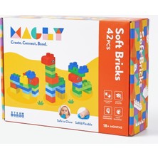 Hakay Magly Soft Bricks Yumuşak Yapı Blokları - Çocuklar Için Renkli Esnek 42 Parça Yapı Blok Seti