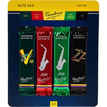 Hakay Vandoren SRMIXA25 Alto Sax Jazz Reed Karışık Kart Her Biri 1 Adet Zz, V16, Java ve Java Red Strength 2.5 Içerir