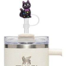 Hakay Siyah Kedi Figürlü Pipet Ucu Kapağı,silikon Pipet Tıpası 10MM Sevimli Kedi Temalı, Tumblerlar ile Uyumlu