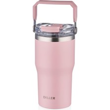 Die Grup Dıller 620 ml Tek Kapak Çift Kullanım Pipetli/pipetsiz Taşıma Kulplu Mug/çelik TERMOS-FFDILLERD9168 Pudra