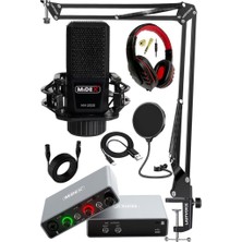 Hakay Midex Special Paket-3 Stüdyo Ekipmanları Ses Kartı Condenser Mikrofon Kulaklık Stand Full Set