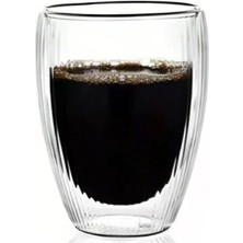 Hakay Çift Cidarlı Çizgili Cam, Kahve, Latte, Ekspresso, Meşrubat, Su Bardağı, 300 Ml, Cam Bardak, 1 Adet - 12322