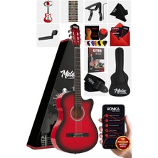 Hakay Midex CG-395RD Kırmızı Renk Kesik Klasik Gitar 4/4 Yetişkin Boy Sap Ayarlı Full Set