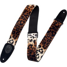 Hakay Levy's Leathers Hakiki Deri Uçlu 5 cm Suni Kürk Leopar Baskılı Gitar Kayışı; (Mssf8-Lyx)