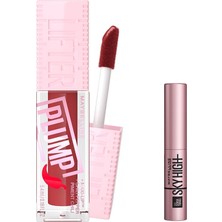 Hakay Maybelline New York Lifter Plump Dudak Parlatıcısı- 006 Hot Chili & Mini Lash Sensational Sky High Maskara Makyaj Seti