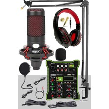 Hakay Midex Cxn-30 Functional Paket-3 Stüdyo Mikrofon Ses Kartlı Mikser Kulaklık Stand