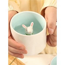 Hakay Mukko Home 3D Porselen Kupa – Sevimli Tavşan Figürlü, 350 Ml, Eğlenceli ve Şık Tasarım,mavi