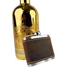 Hakay Perlotus 5 Oz 150 cc Fındık Kahverengi Crazy Deri Kılıflı El Yapımı Çelik Viski Cep Matarası