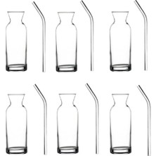 Hakay Aybaba Store Cam Pipetli Meşrubat Bardağı Limonata Bardak Süt Şişesi Sunum Karaf 6 Adet