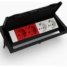 Hakay Masa Üstü Kapaklı Priz Kutusu – 2 Şebeke, 2 Ups, 1 Data Prizi Dahil – Abs Kırılmaz Siyah Plastik – Gömme Tip – 12,5X25,2 cm Kesim – 14,2X27 cm Dış Çap Ne-Ad