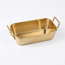 Hakay Mallart® Paslanmaz Çelik Kulplu Sunum Kasesi - Atıştırmalık, Sosluk ve Servis Kabı - Mat Altın & Gümüş Renk Seçenekleri (Dikdörtgen Gold)