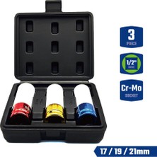 Die Grup Workpro WP202591 17/19/21MM 3 Parça 1/2‘’ Cr-Mo Profesyonel Darbeli Derin Lokma Seti