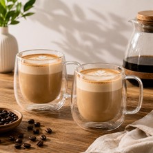 Hakay Çift Cidarlı Cam Kupa Bardak 250 ml – Isı Yalıtımlı Latte, Kahve ve Çay Bardağı – 2’li Set