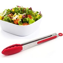 Hakay Çelik Silikon Maşa 33 cm Kırmızı Mutfak Biftek Barbekü Salata Ekmek Maşası MT145