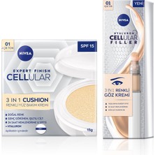 Hakay SPF15 Cellular Expert Finish Cushion Renkli Yüz Bakım Kremi 15ML ve Göz Bakım Kremi 15ML, Açık Ton