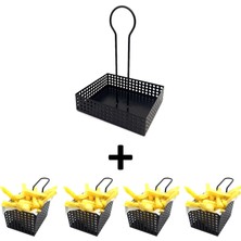 Hakay 4 Adet Mini Patateslik ve 1 Adet Sosluk - Cafe, Restaurant Burger Sunum, Servis Ekipmanı Model-1 Siyah