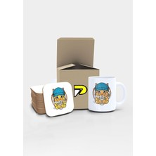 Hakay Postermanya Şapkalı Tarz Kedi Tasarımlı Baskılı Kupa Bardak Seti, Eğlenceli Özel Hediye Mug