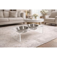 Hakay Gobypet Çift Hazneli Pleksi Kedi ve Köpek Mama Kabı, Yükseltilmiş Seramik Mama ve Su Kabı, Ergonomik Tasarım, Kolay Temizlenebilir (Metal, Şeffaf Pleksi)
