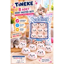 Hakay Tineke 8’li Peluş Kedi Yastığı Seti – Minik Yumuşak Kedi Oyuncağı ve Uyku Arkadaşı Beyaz