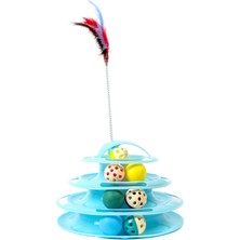 Hakay Glipet Tower Of Tracks 4 Katlı 7 Toplu ve Tüylü Yuvarlak Kedi Oyuncağı 24 x 13 cm Turkuaz