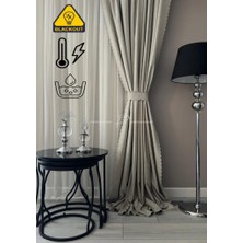 Hakay Rendecioğlutekstil %100 Karartma Blackout Sıvama Keten Ultrasonik Kesim Fon Perde 2 Renk Seçeneği 250 x 270 Açık Bej