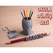 Arcanium Kişiye Özel Isimli Örümcek Adam Okula Dönüş Seti - Masa Üstü Kalemlik, Isimli Kalem ve Anahtarlık 3’lü Kırtasiye Seti
