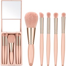Hakay Aputue Makyaj Fırçaları, 5 Pcs Seyahat Boyu Mini Set, Aynalı Saklama Kutusu Ile, Pembe Taşınabilir Fırça, Profesyonel Yüz ve Göz Makyajı Uygulaması Için Ideal, Pratik Çanta Boyu Günlük Kullanım