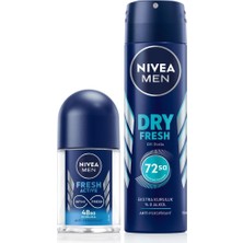 Hakay Nıvea Men Erkek Sprey Deodorant Dry Fresh 150ML ve Mini Roll-On Fresh Active 25ML Set, Ter Karşıtı Koruma