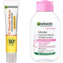 Hakay Garnier C Vitamini Günlük Uv Korumalı Güneş Yüz Kremi SPF50 Görünmez Doku 40ML & Micellar Kusursuz Makyaj Temizleme Suyu (100 Ml) Cilt Bakım Seti
