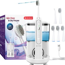 Hakay Einsteel Aqua Brush Şarj Edilebilir Elektrikli Diş Fırçası,su Püskürtmeli Ağız Duşu ve Diş Fırçası, Beyaz