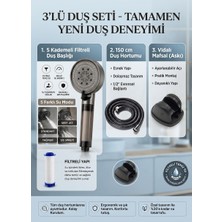 deyhome Premium  3'lü Banyo Duş Seti - Filtreli Duş Başlığı, 150 cm Hortum ve Vidalı Mafsal Askı