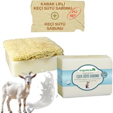 Hakay Organicsun 2'li Set Doğal Kabak Lifli Keçi Sütü Sabunu ve Lifsiz Keçi Sütü Sabunu