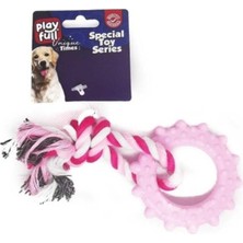 Aesco Playfull PF-4049- Halka Şeklinde Ipli Köpek Diş Kaşıma Oyuncağı 18 cm Beyaz