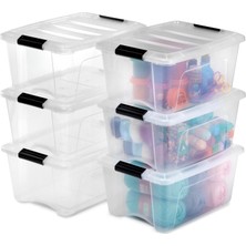 Hakay Irıs Ohyama Kutu, Plastik Saklama Düzenleyici, 6'lı Paket, 6 x 15 L, Sabit, Klipsler, Istiflenebilir, Çok Amaçlı, Oturma Odası, Yatak Odası, Ofis, Kulübe - Ddntb-15 - Şeffaf