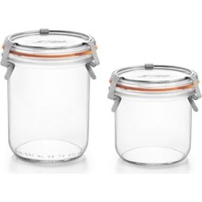 Aesco Klipsli 2'li Cam Kavanoz Seti (1 Adet 580 ml - 1 Adet 425 Ml)