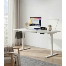Hakay Adornist - Yüksekliği Ayarlanabilir Ergonomik Bilgisayar & Çalışma Masası - Tek Motorlu (2 Hafızalı) (Beyaz, 120 * 60)