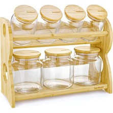Hakay Bambum Bench Standlı 8 Parça Cam Baharat Takımı