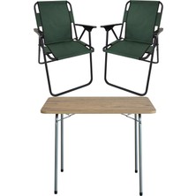 Hakay Bofigo 60X80 Çam Desenli Katlanır Masa + 2 Adet Katlanır Sandalye Kamp Seti Bahçe Takımı Yeşil
