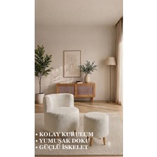 Bm Design Peluş Berjer ve Puf Çay Seti - Ahşap Ayaklı - Kolay Kurulum