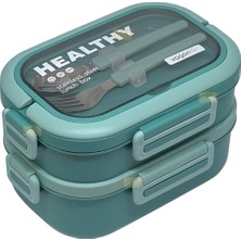 Hakay Vagonlife Bento 1650ML Lunchbox 2 Katlı 3 Bölmeli Paslanmaz Çelik Sefer Tası Yemek Kutusu (Yeşil)